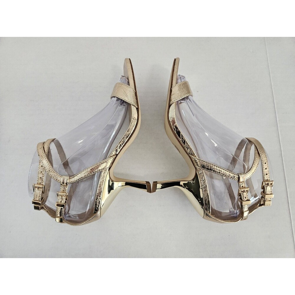 Michael Kors Darrington Strappy Kitten Heels 6 M Pale Gold Leather Square Toe - Picture 4 of 16
